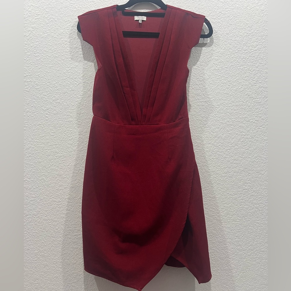 Tobi Red Sheath Mini Dress Plunge Neckline
